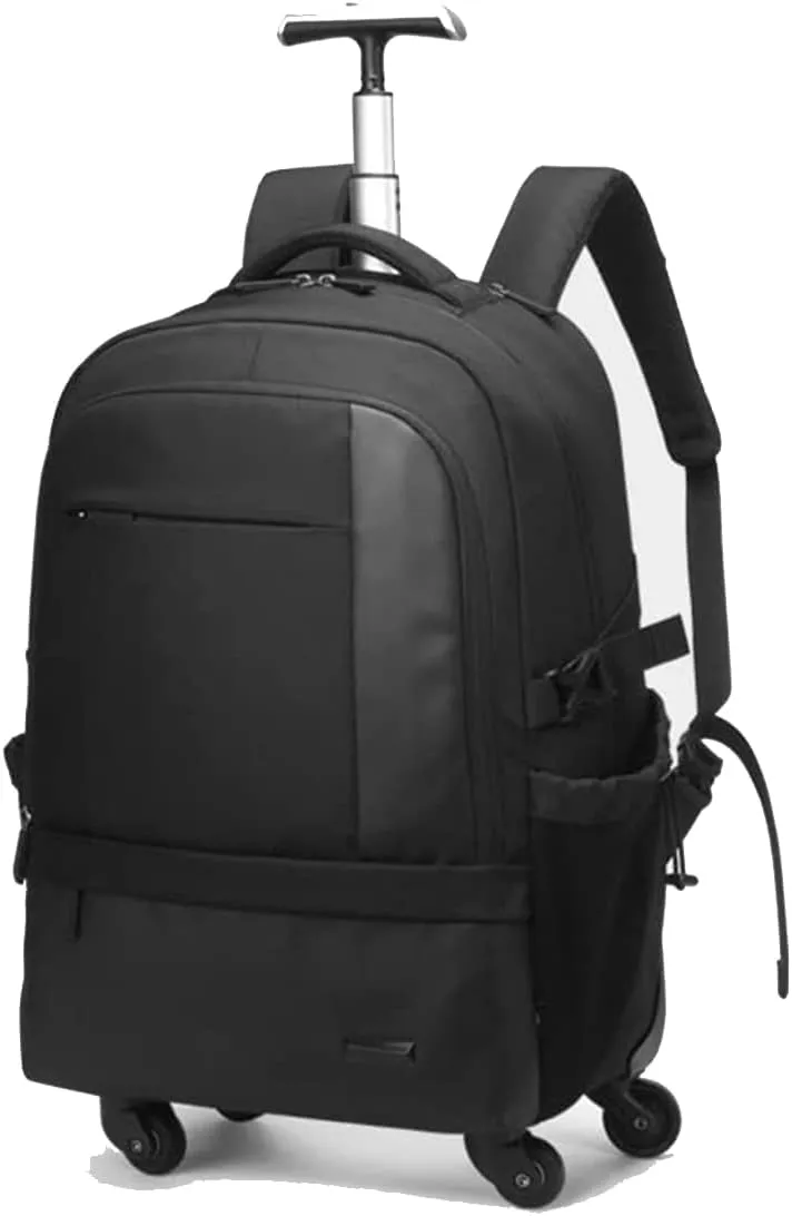 Wheeled Backpack Multifuctional Pull Rod Backpack 21 Inches with Waterproof Cover,Laptop Bag (Black)