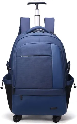 Wheeled Backpack Multifuctional Pull Rod Backpack 21 Inches with Waterproof Cover,Laptop Bag (Blue)
