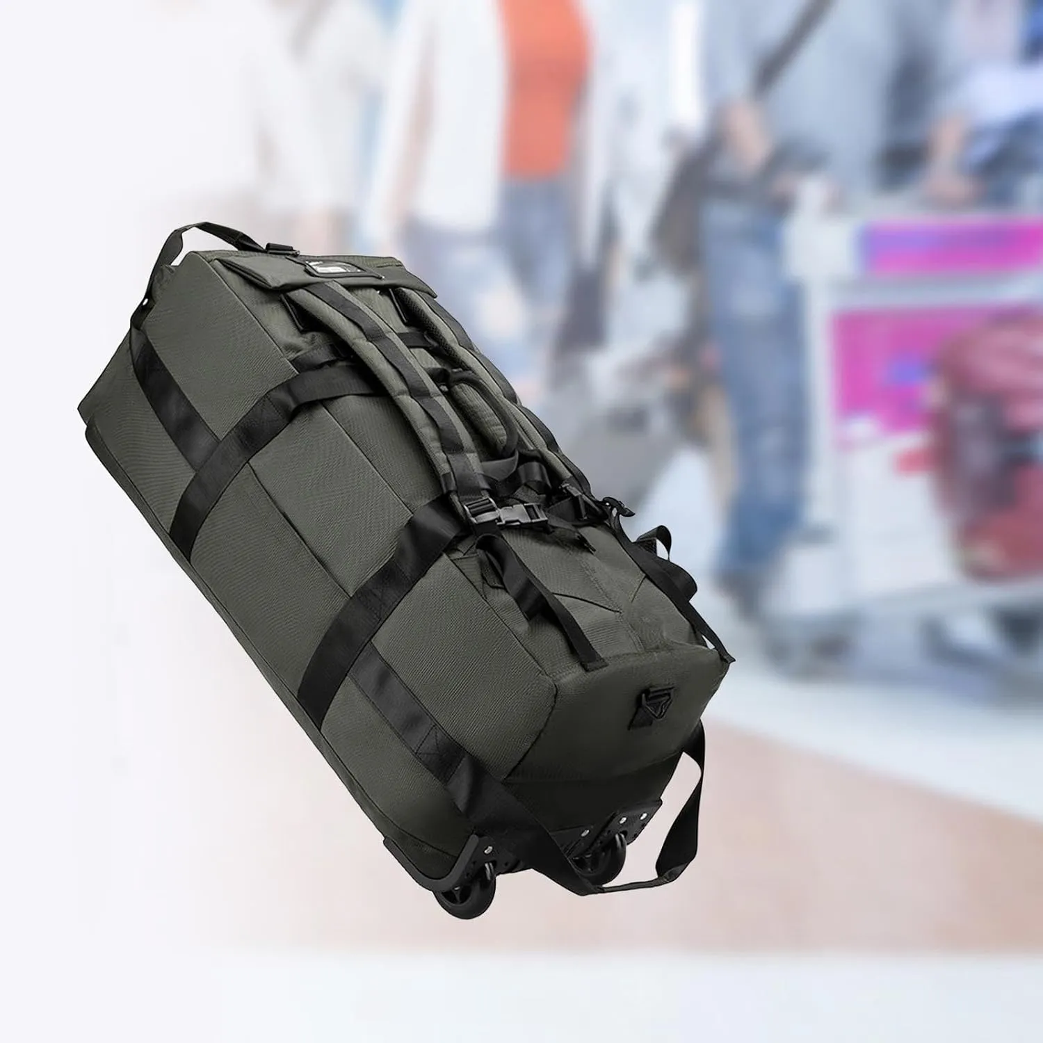 Wheeled Duffel Bag Rolling Garment Bag Large Portable Overnight Suitcase Backpack for Beach Business Trip Camping Storage Bag, Green
