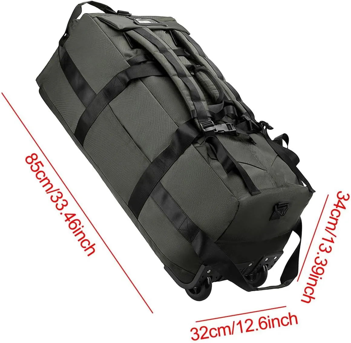 Wheeled Duffel Bag Rolling Garment Bag Large Portable Overnight Suitcase Backpack for Beach Business Trip Camping Storage Bag, Green