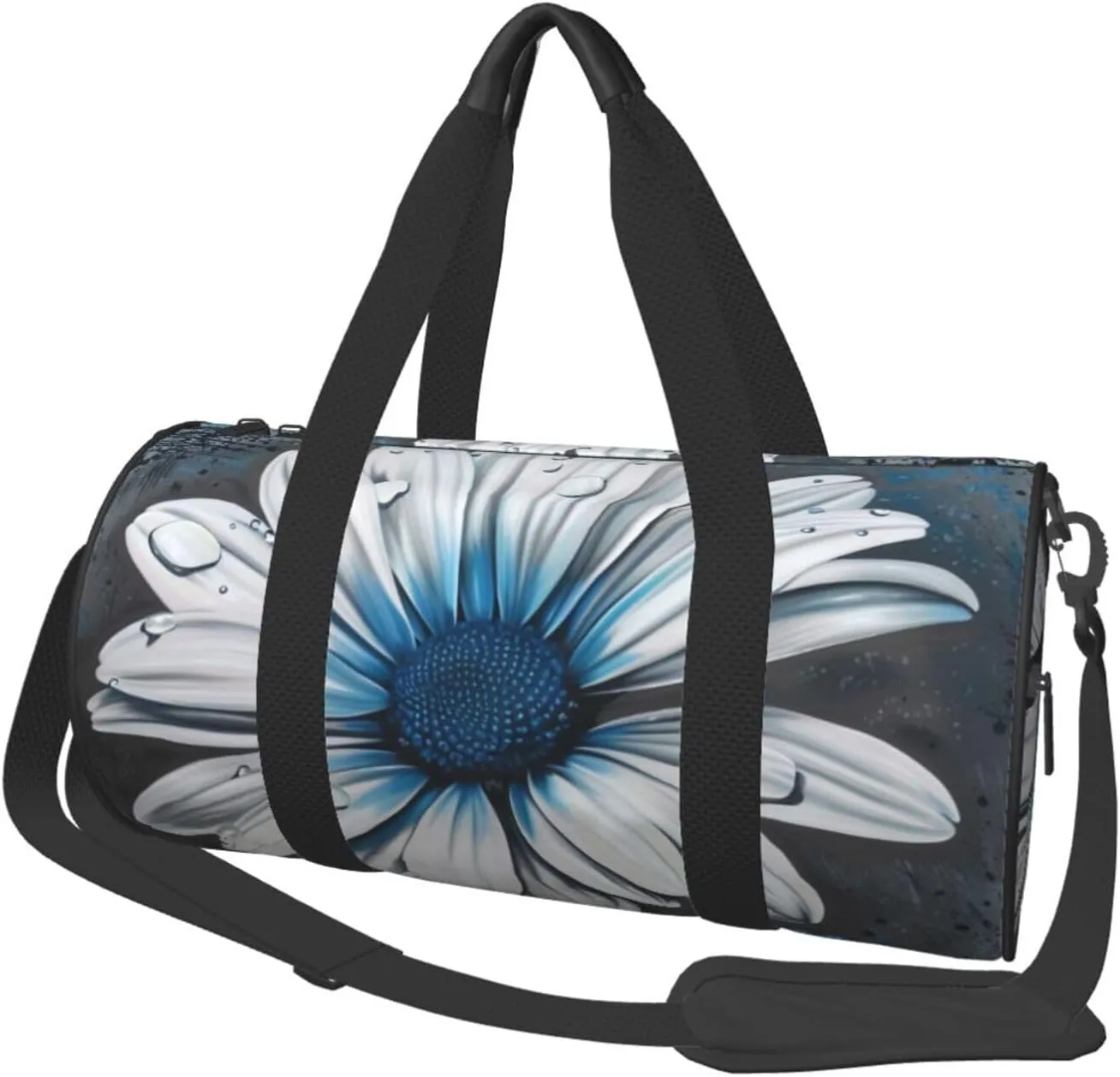 White Blue Daisy Printed Sports Gym Bag for Men Women Foldable Duffel Bag Carry On Weekender Bag for Travel Sports