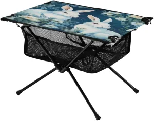 White Bunnies Portable Folding Camping Table, Compact Lightweight Beach Table with Carrying Bag for Outdoor Picnics, BBQs, Camp