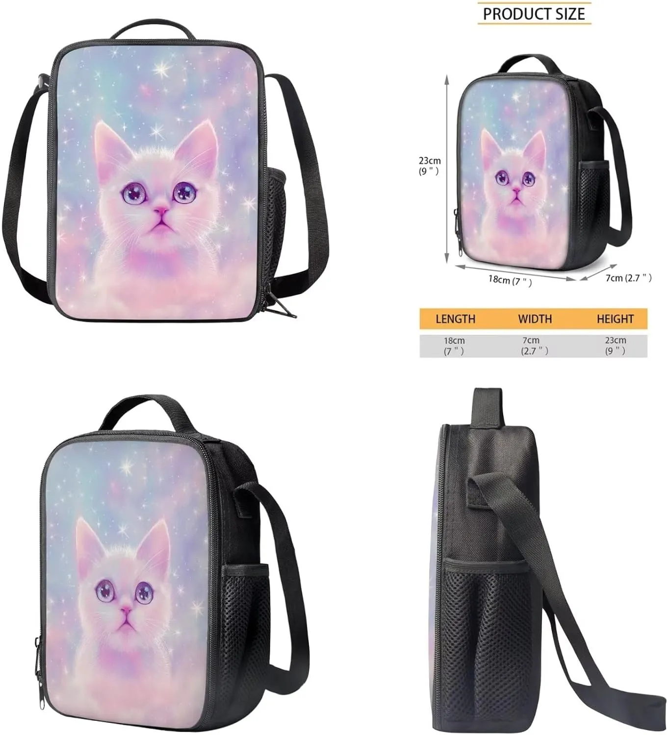 White Cat Backpack and Lunch Box Set Girls 2-4 Toddler Kindergarten Preschool Shoulder Bag with Adjustable Strap Zipper Pocket Have Enough Space for Daily School Supplies