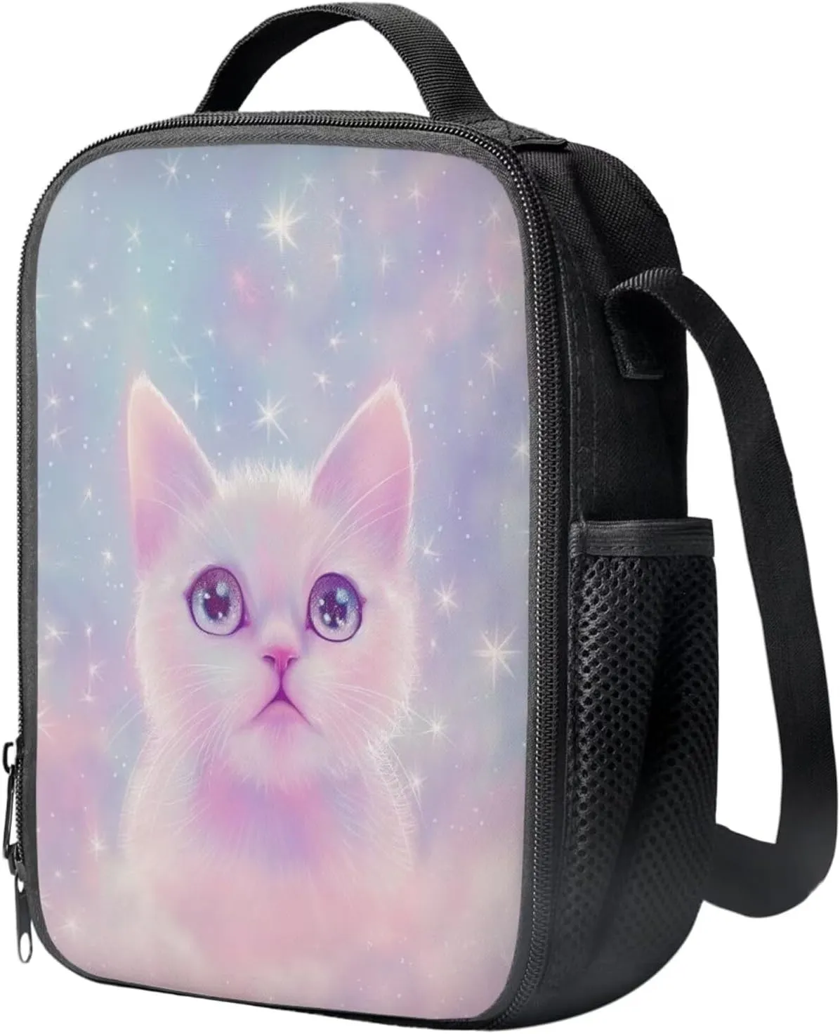White Cat Backpack and Lunch Box Set Girls 2-4 Toddler Kindergarten Preschool Shoulder Bag with Adjustable Strap Zipper Pocket Have Enough Space for Daily School Supplies
