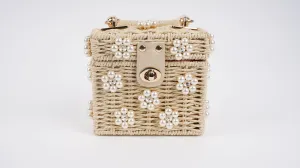 Wicker Bucket Daisy Flower Purse: Cream   Pearl Daisy / Small