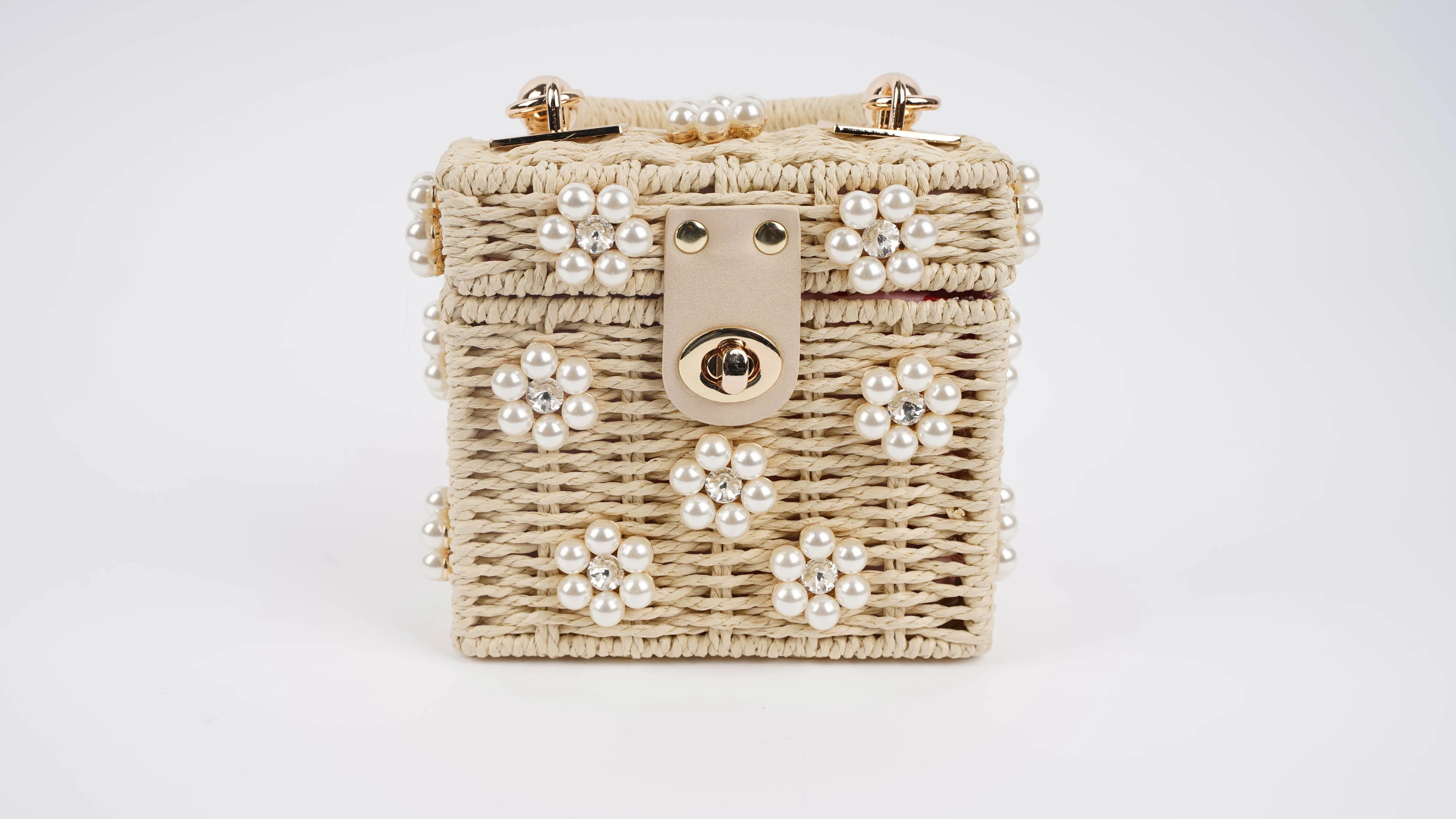 Wicker Bucket Daisy Flower Purse: Cream   Pearl Daisy / Small