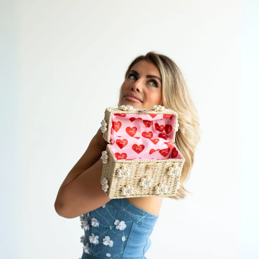 Wicker Bucket Daisy Flower Purse: Cream   Pearl Daisy / Small
