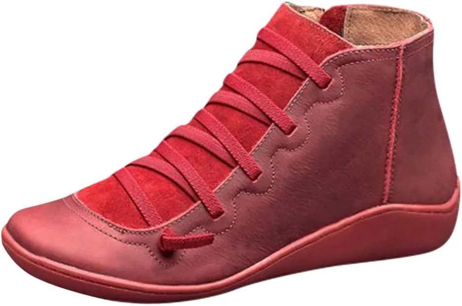 Wide Width Boots for Women Comfy Orthopedic Arch Support Daily Walking Work Outdoor Hiking Ankle Boots Lightweight Lace Up Side Zipper Pull On Flat Boots for Women Winter Fall Travel