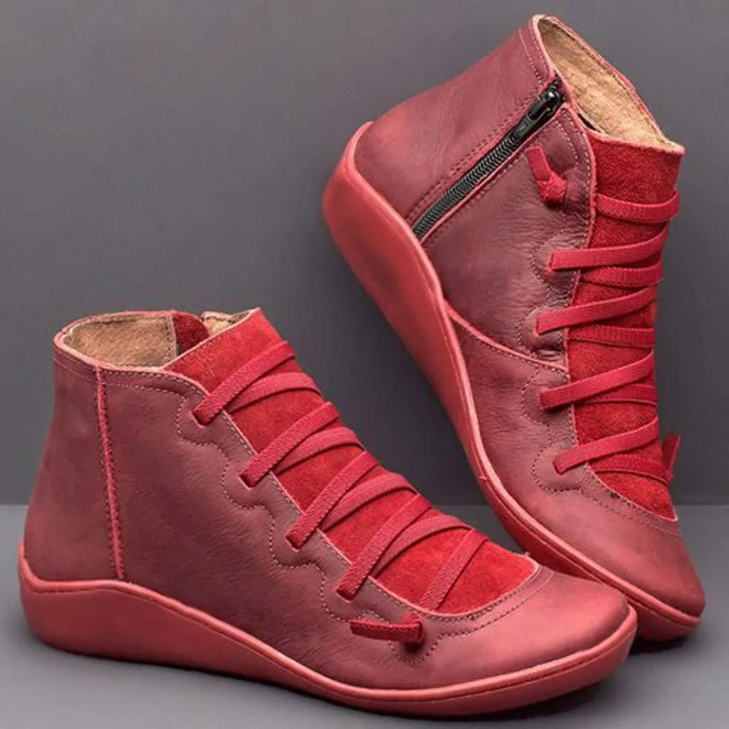 Wide Width Boots for Women Comfy Orthopedic Arch Support Daily Walking Work Outdoor Hiking Ankle Boots Lightweight Lace Up Side Zipper Pull On Flat Boots for Women Winter Fall Travel