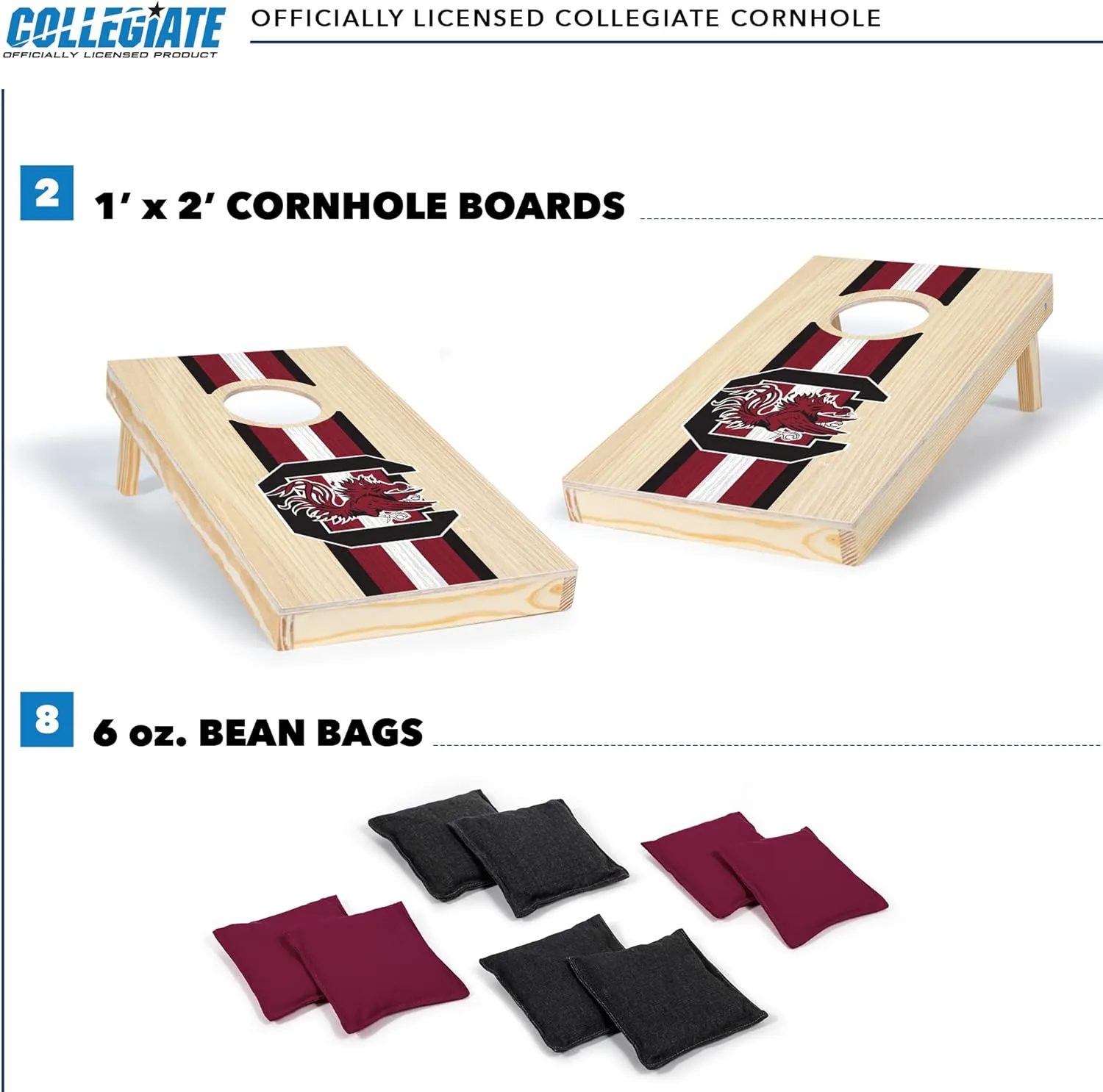 Wild Sports College Portable Size 1' x 2' Solid Wood Cornhole Set with Direct Print HD Team Graphics – Travel Size