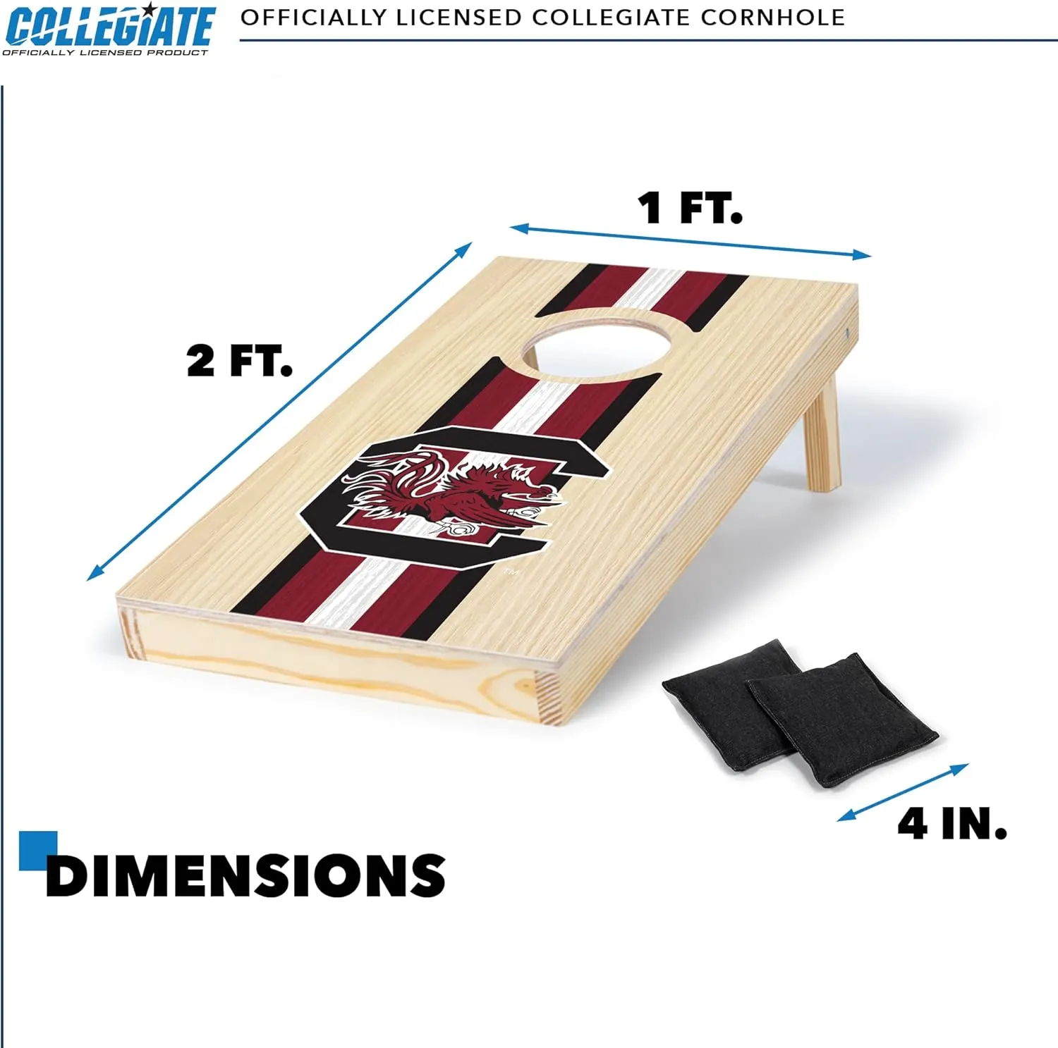 Wild Sports College Portable Size 1' x 2' Solid Wood Cornhole Set with Direct Print HD Team Graphics – Travel Size