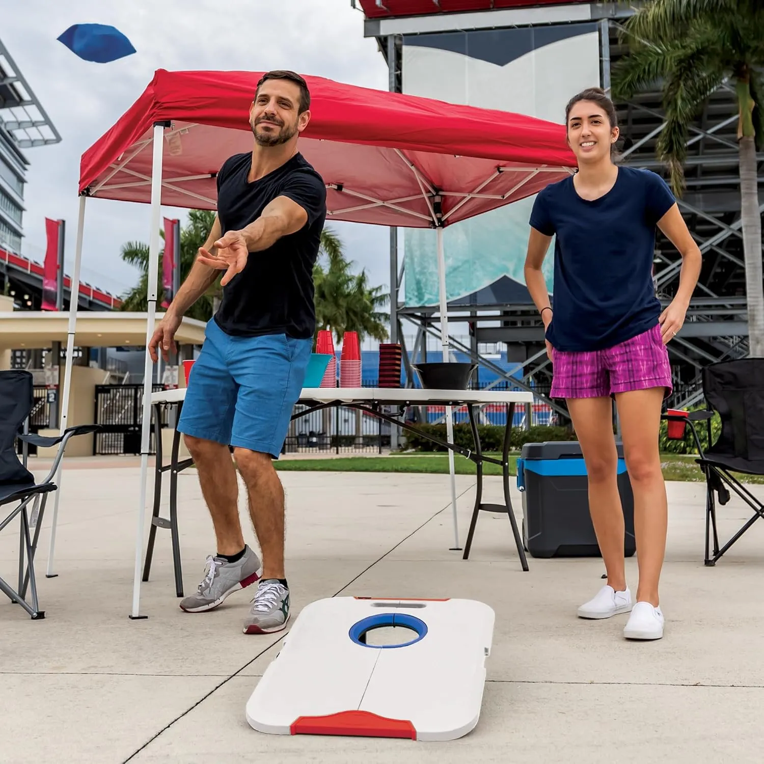 Wild Sports NCAA Pro Football All-Weather Cornhole Set - Travel Bean Bag Toss Set Includes 8 Bean Bags