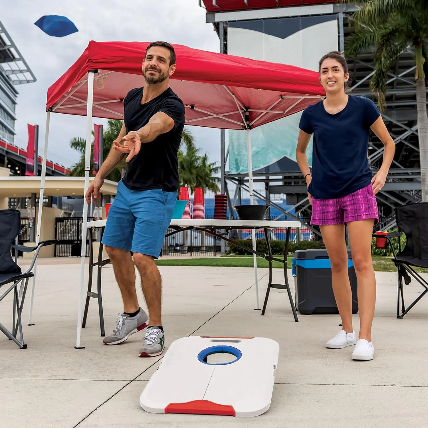 Wild Sports NFL Pro Football All-Weather Cornhole Set - Travel Bean Bag Toss Set Includes 8 Bean Bags