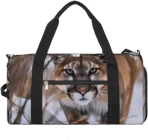 Wildlife Mountains Lion in Snow Gym Bag for Men Women Lightweight Duffel Bag Sports Workout Bag for Travel Yoga