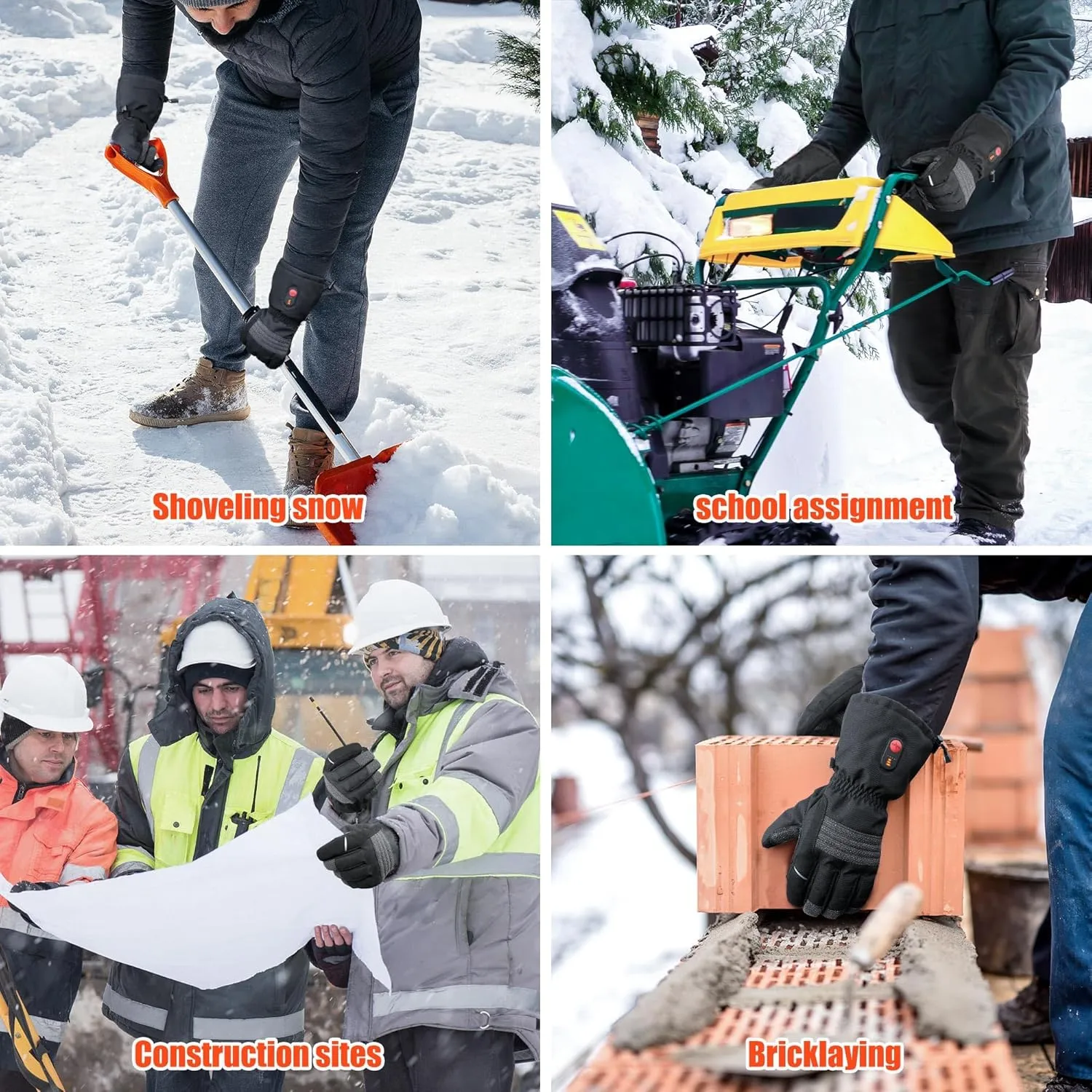 Winter Heated Gloves for Work - Durability Gloves with Grip, Impact-Resistant Rubber Back Insulated Work Gloves