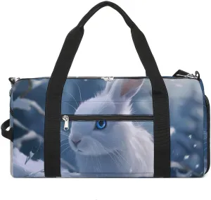Winter Snow Cute Rabbit Bunny Sports Gym Bag for Men Women Travel Duffel Bag with Shoulder Strap
