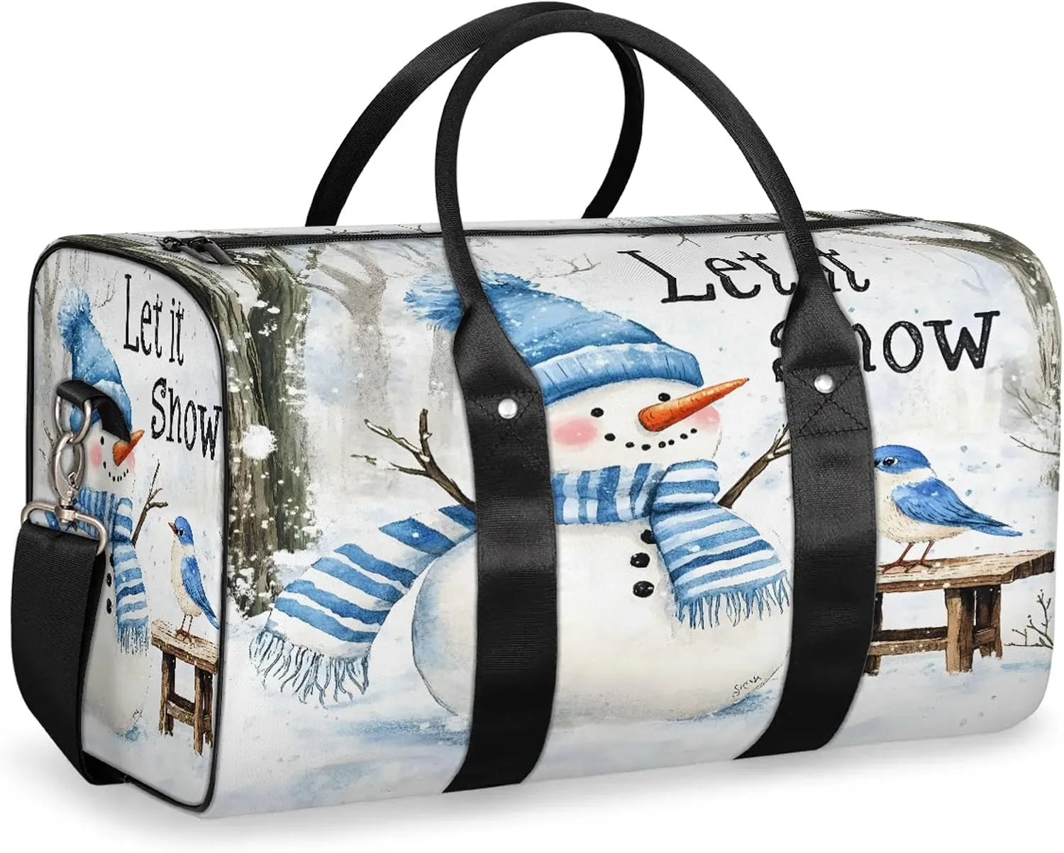 Winter Snowman Bird Travel Duffle Bag, Sports Gym Bags for Women Men, Carry On Weekender Overnight Workout Airplane Trips Bag