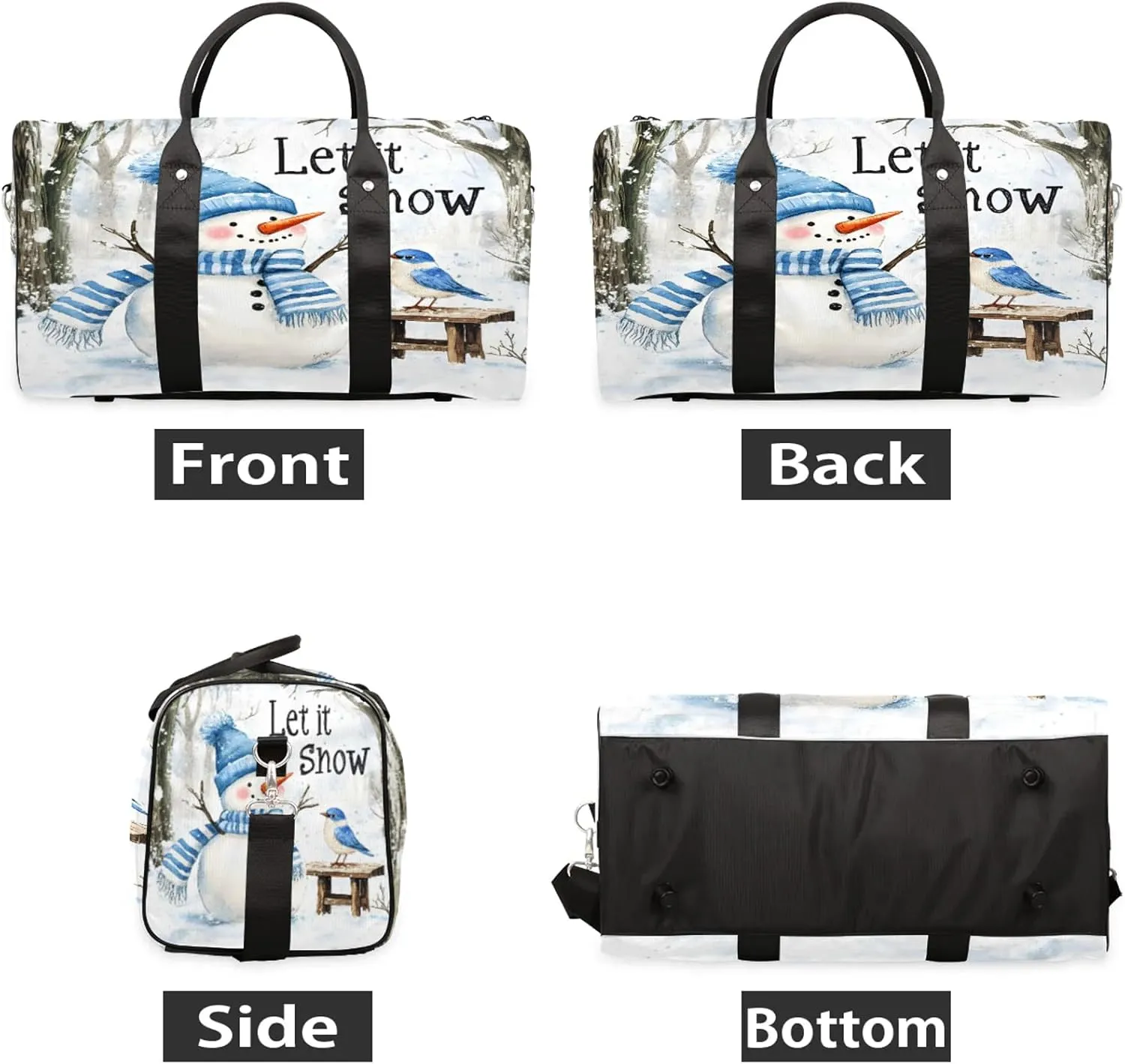 Winter Snowman Bird Travel Duffle Bag, Sports Gym Bags for Women Men, Carry On Weekender Overnight Workout Airplane Trips Bag