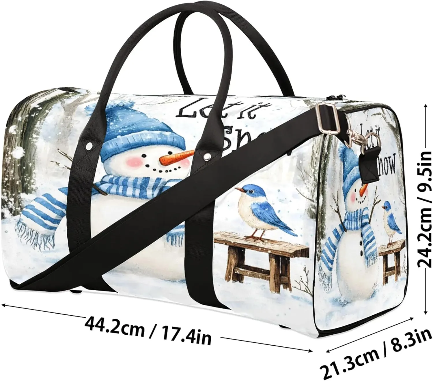 Winter Snowman Bird Travel Duffle Bag, Sports Gym Bags for Women Men, Carry On Weekender Overnight Workout Airplane Trips Bag