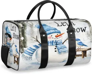 Winter Snowman Bird Travel Duffle Bag, Sports Gym Bags for Women Men, Carry On Weekender Overnight Workout Airplane Trips Bag