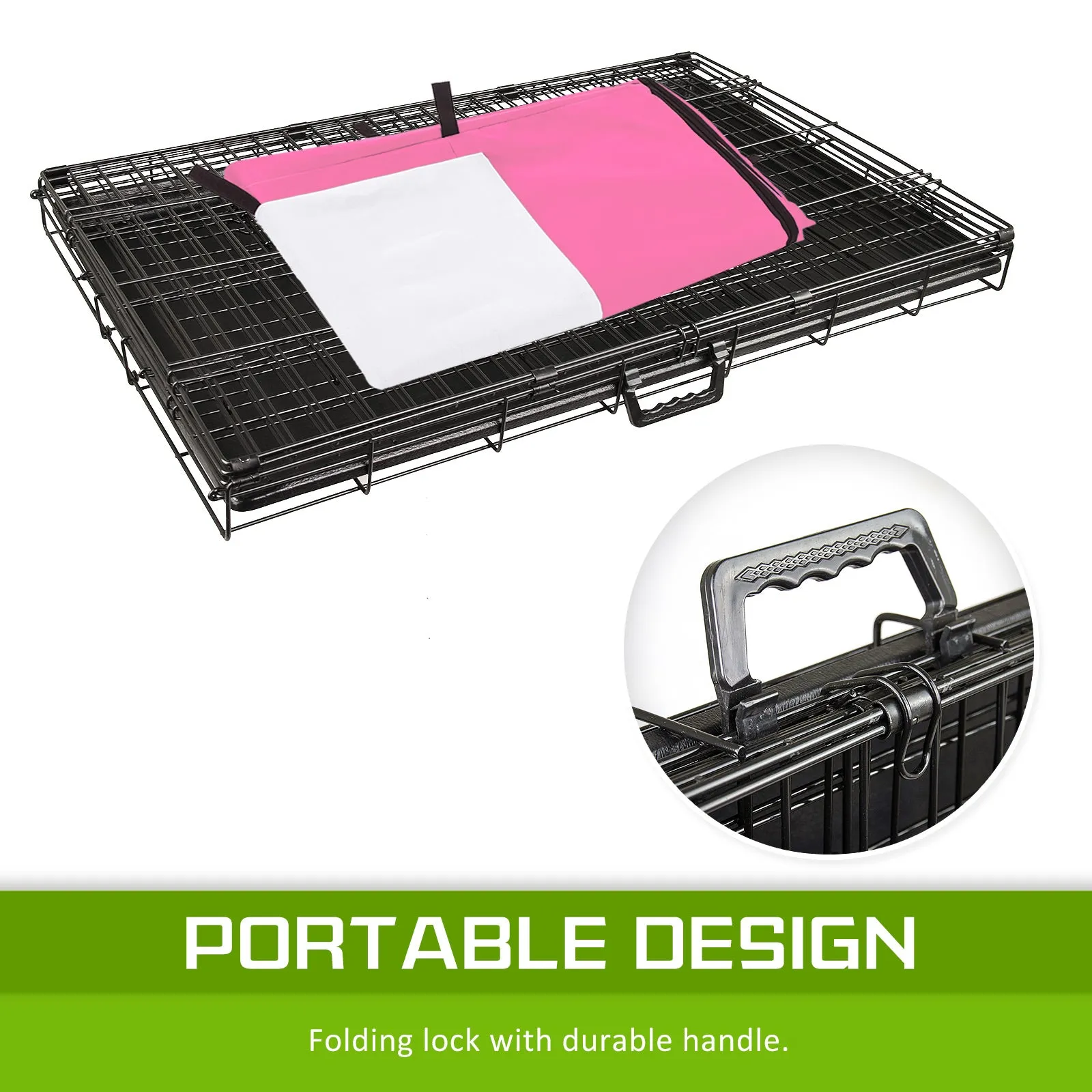Wire Dog Cage Foldable Crate Kennel 24in with Tray   PINK Cover Combo
