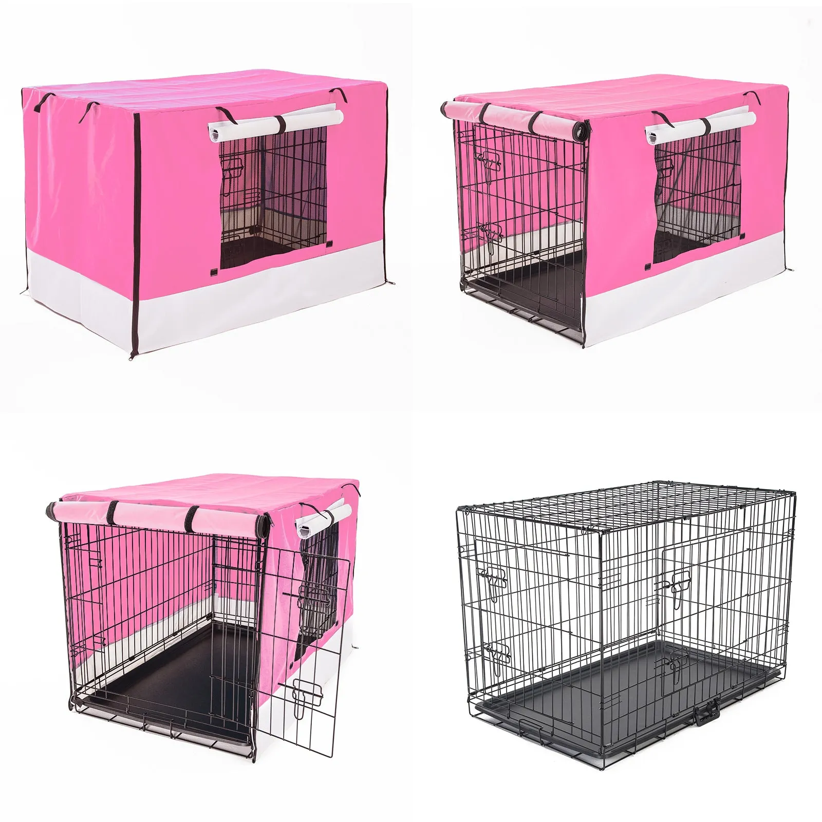 Wire Dog Cage Foldable Crate Kennel 24in with Tray   PINK Cover Combo
