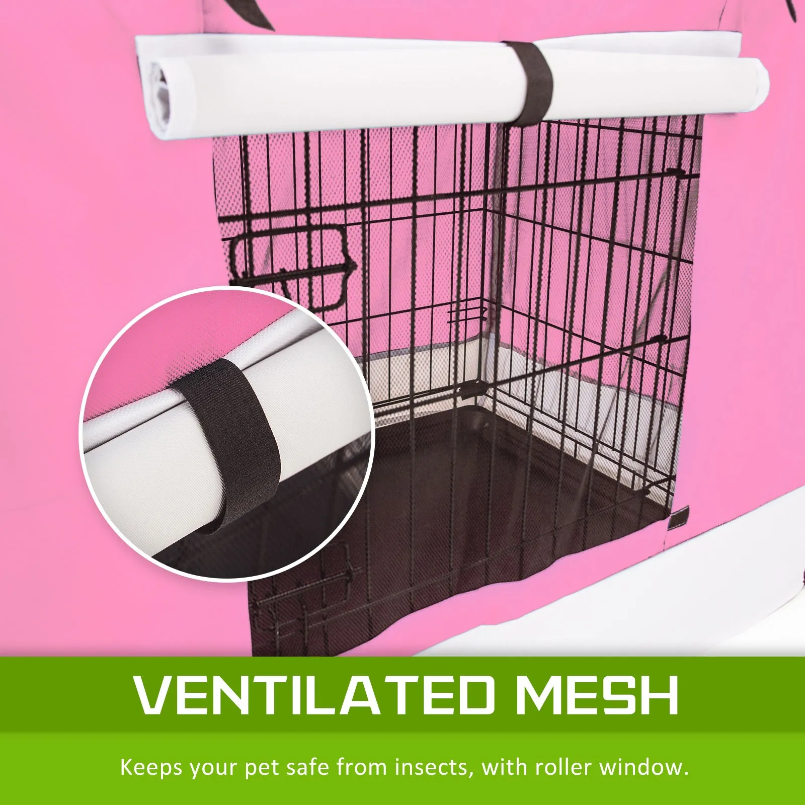 Wire Dog Cage Foldable Crate Kennel 24in with Tray   PINK Cover Combo