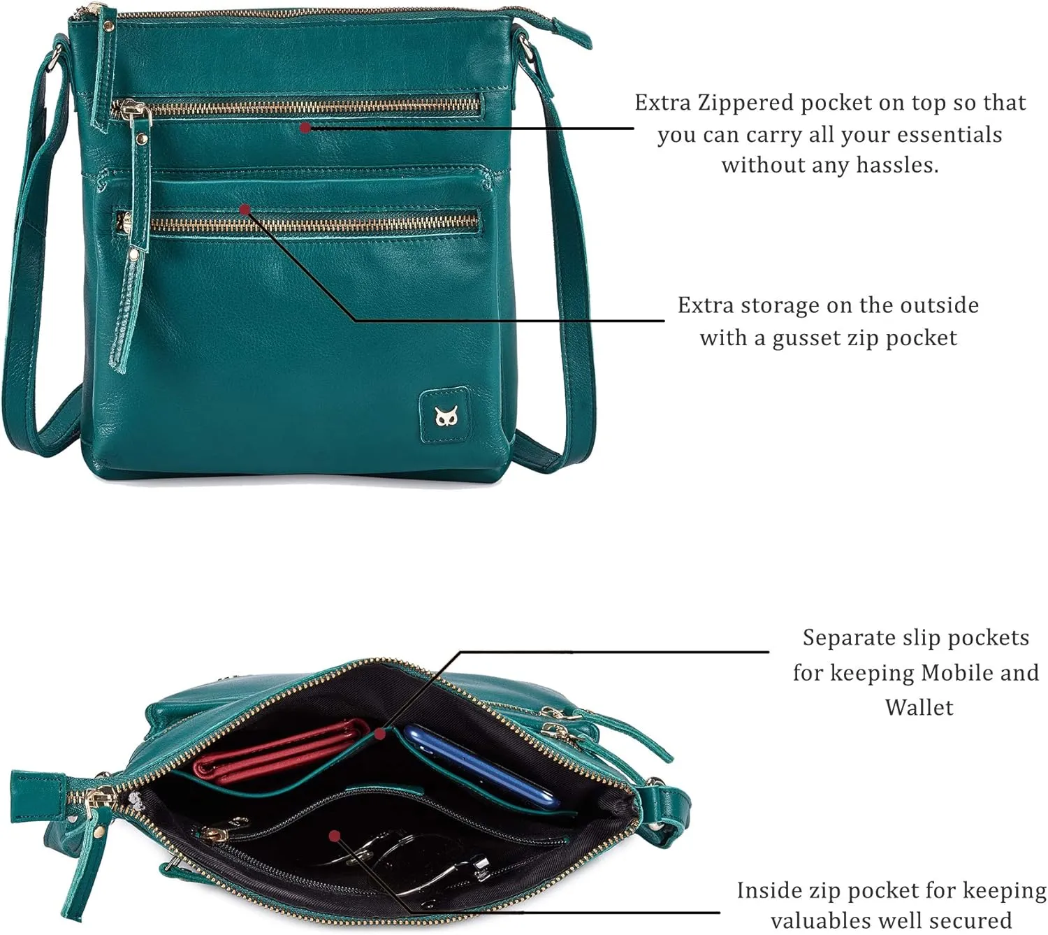 Wise Owl Accessories Small Crossbody Bags for Women Real Leather Purse Handbags Crossover Over the Shoulder Pocketbook