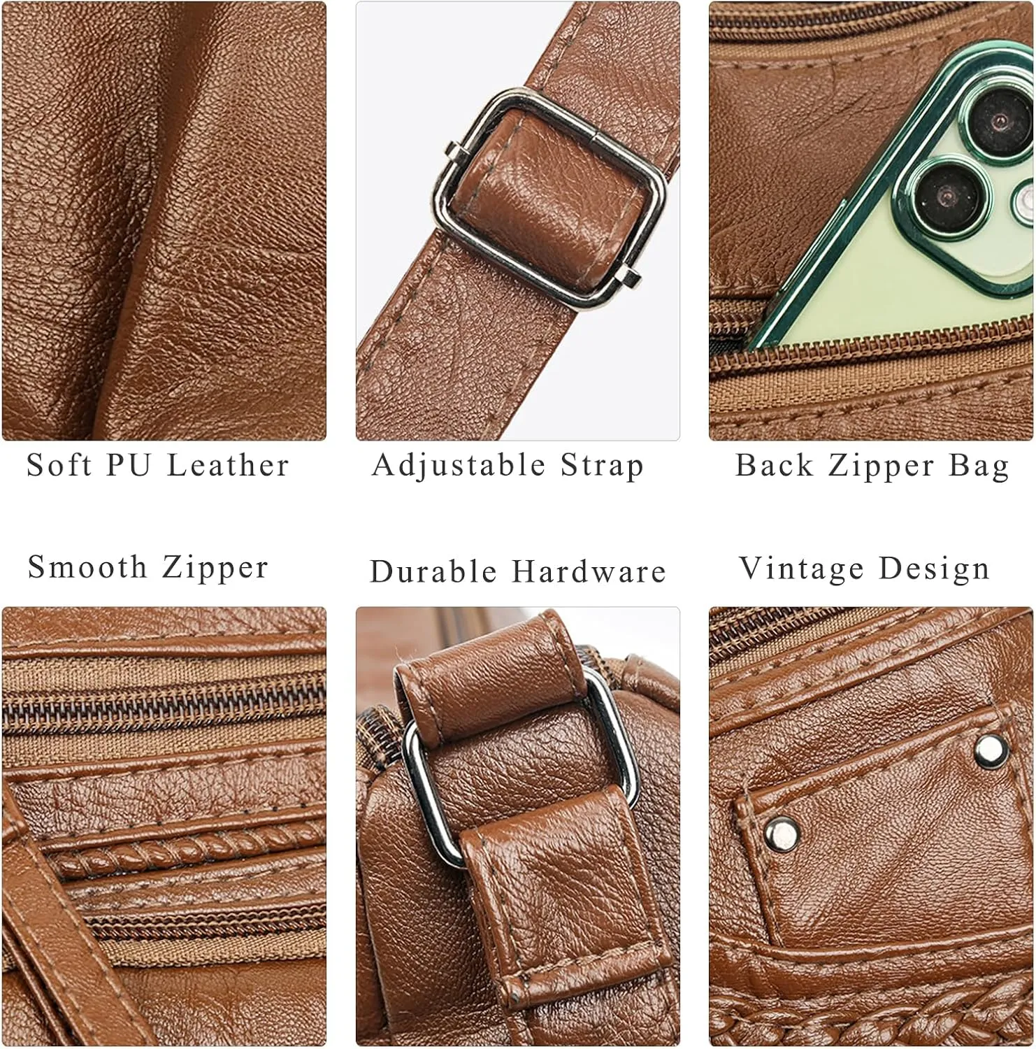 WITERY Crossboby Bag for Women - Soft PU Leather Multi-Pocket Shoulder Bag Handbag with Adjustable Strap