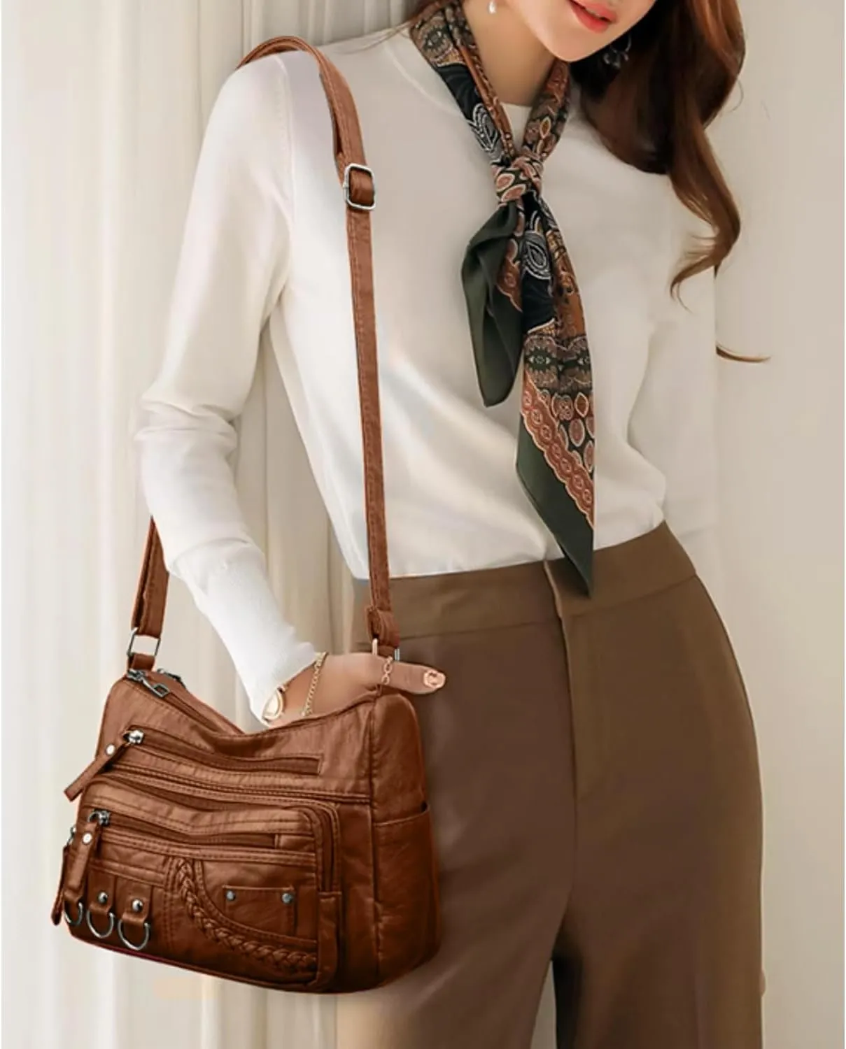 WITERY Crossboby Bag for Women - Soft PU Leather Multi-Pocket Shoulder Bag Handbag with Adjustable Strap