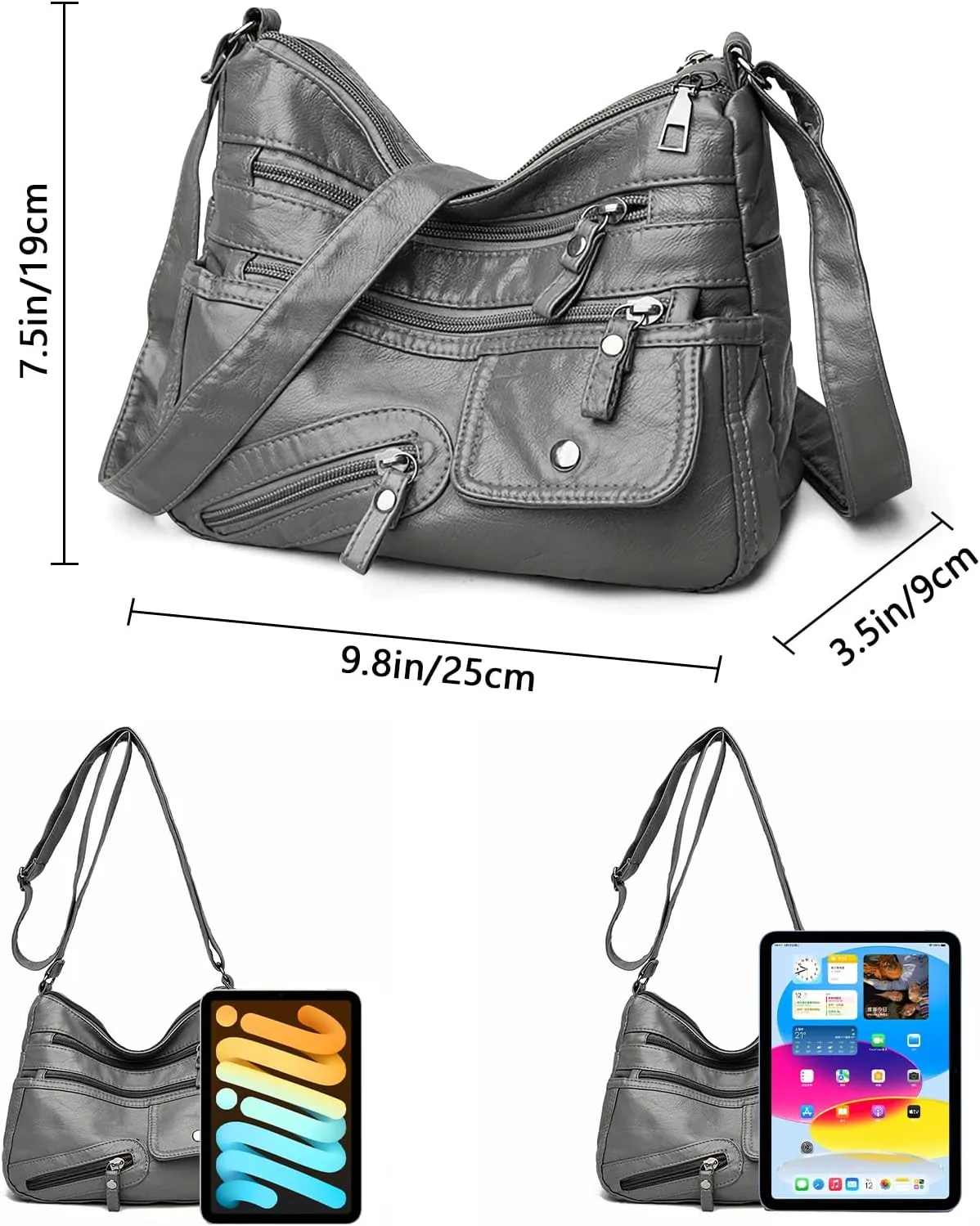 WITERY Crossboby Bag for Women - Soft PU Leather Multi-Pocket Shoulder Bag Handbag with Adjustable Strap