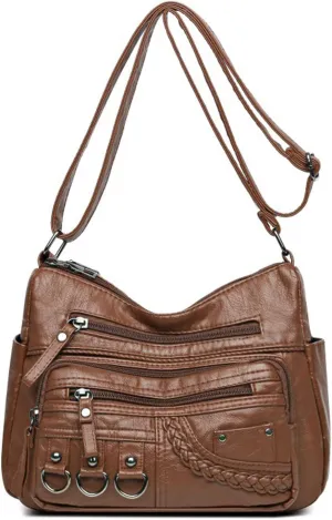 WITERY Crossboby Bag for Women - Soft PU Leather Multi-Pocket Shoulder Bag Handbag with Adjustable Strap