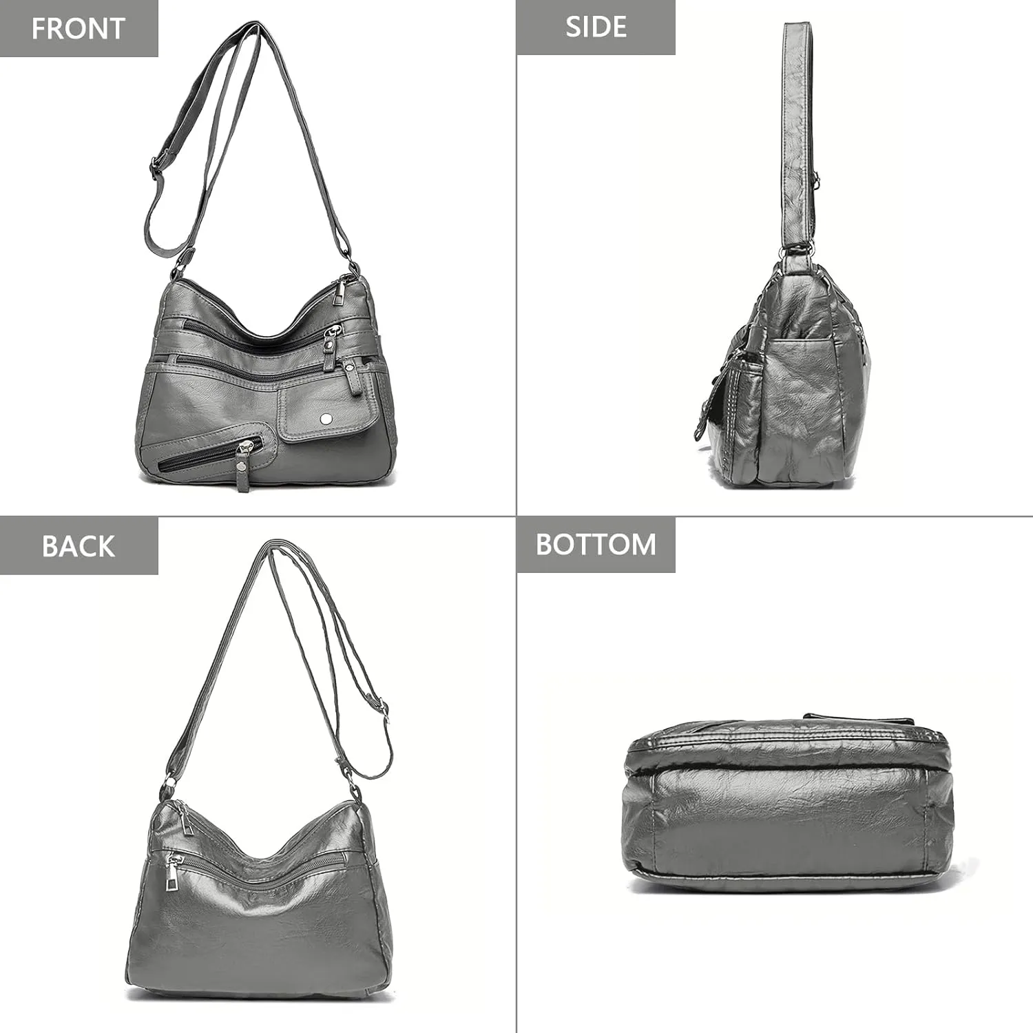 WITERY Crossboby Bag for Women - Soft PU Leather Multi-Pocket Shoulder Bag Handbag with Adjustable Strap