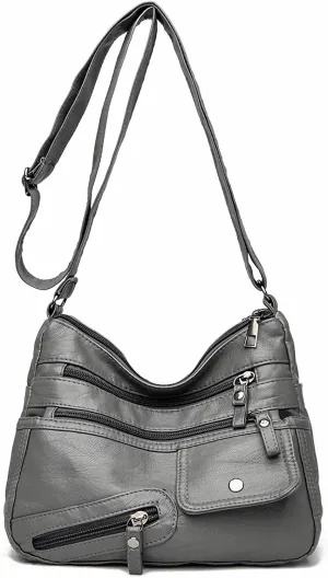 WITERY Crossboby Bag for Women - Soft PU Leather Multi-Pocket Shoulder Bag Handbag with Adjustable Strap
