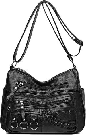 WITERY Crossboby Bag for Women - Soft PU Leather Multi-Pocket Shoulder Bag Handbag with Adjustable Strap