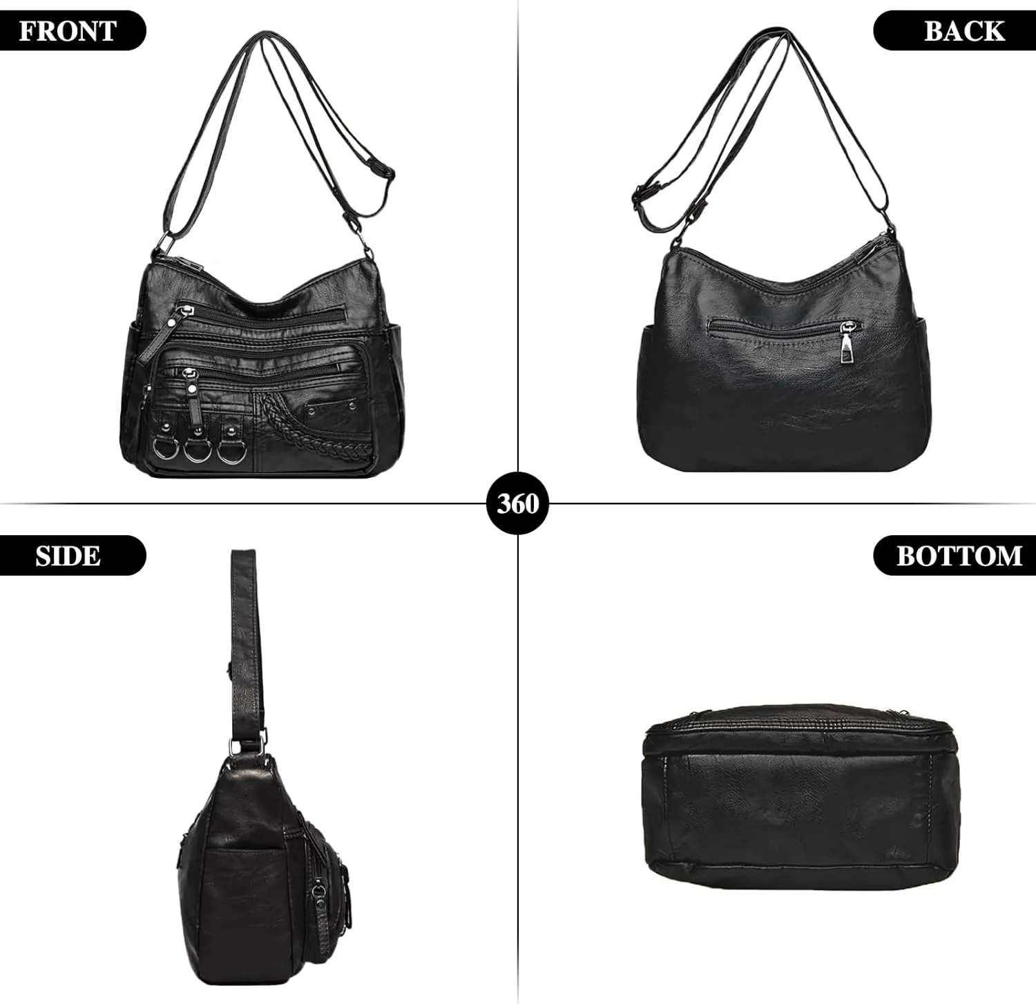 WITERY Crossboby Bag for Women - Soft PU Leather Multi-Pocket Shoulder Bag Handbag with Adjustable Strap