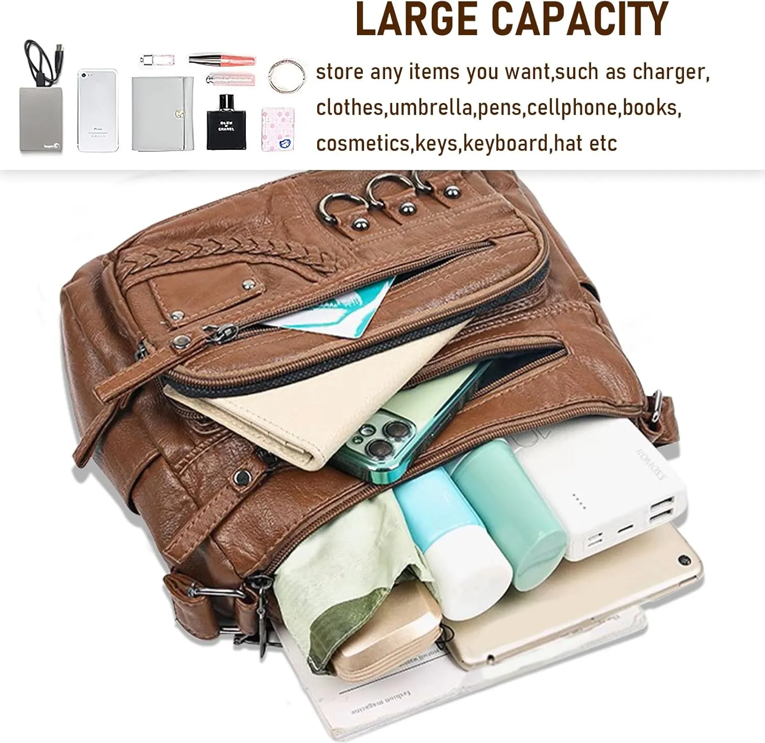 WITERY Crossboby Bag for Women - Soft PU Leather Multi-Pocket Shoulder Bag Handbag with Adjustable Strap