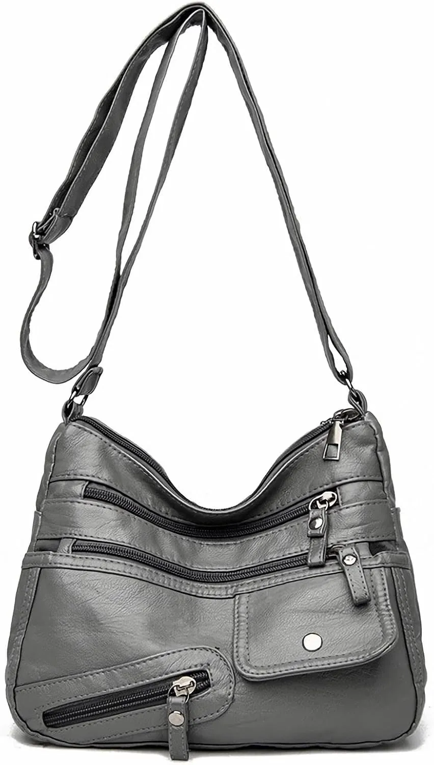 WITERY Crossboby Bag for Women - Soft PU Leather Multi-Pocket Shoulder Bag Handbag with Adjustable Strap