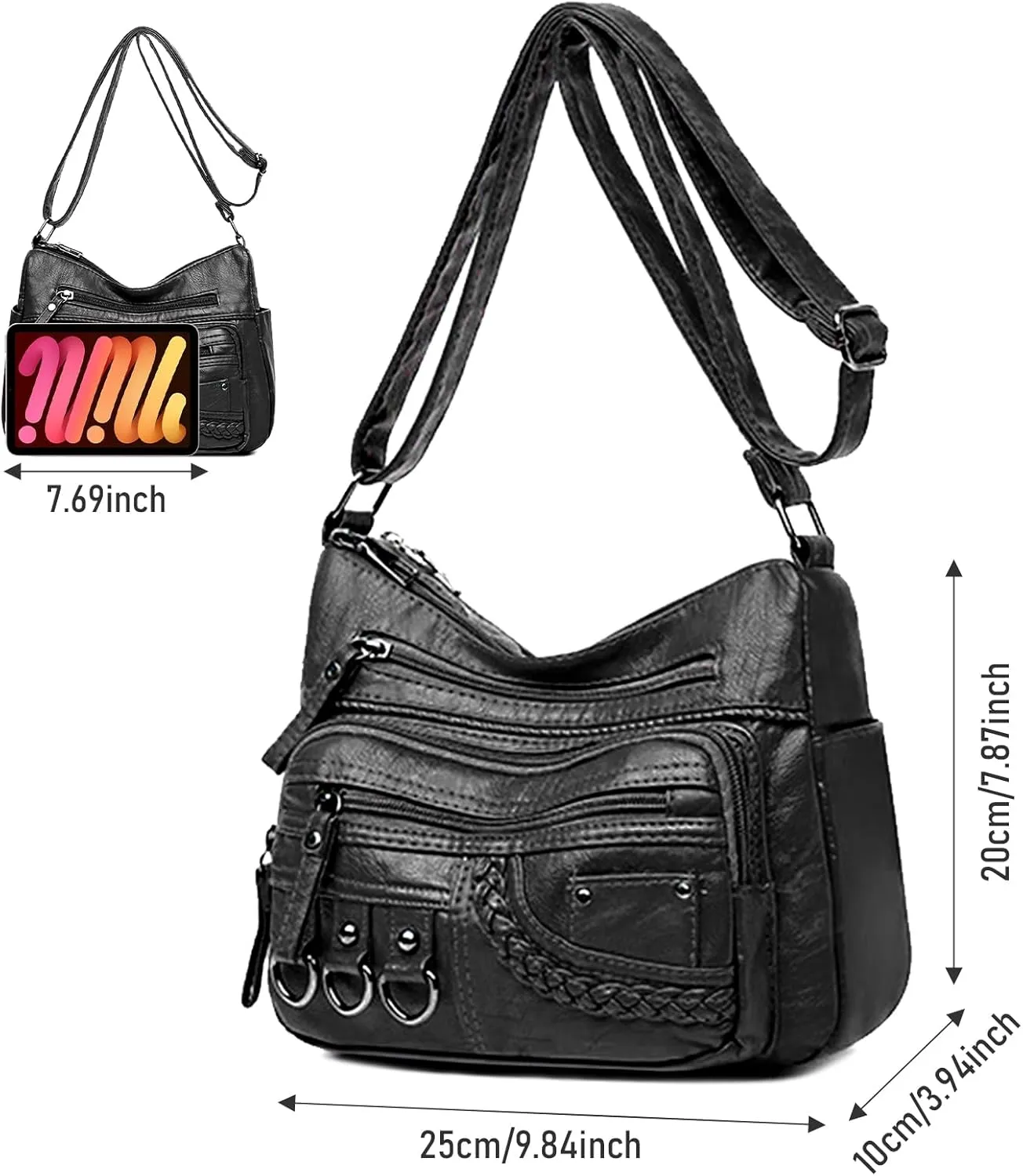 WITERY Crossboby Bag for Women - Soft PU Leather Multi-Pocket Shoulder Bag Handbag with Adjustable Strap