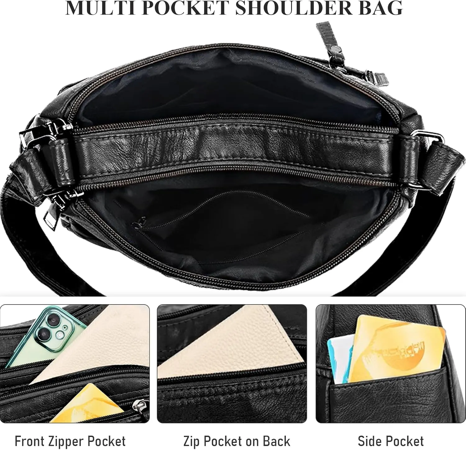 WITERY Crossboby Bag for Women - Soft PU Leather Multi-Pocket Shoulder Bag Handbag with Adjustable Strap