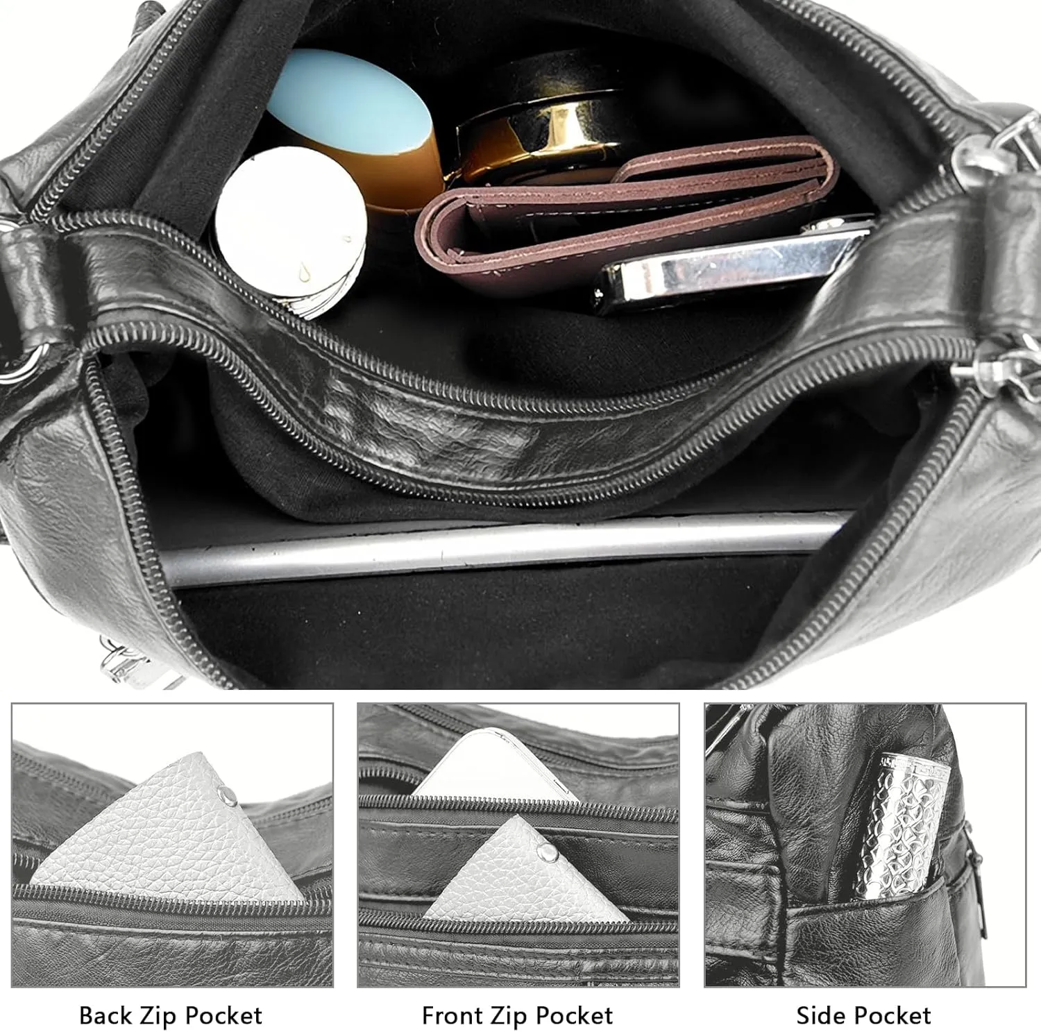 WITERY Crossboby Bag for Women - Soft PU Leather Multi-Pocket Shoulder Bag Handbag with Adjustable Strap
