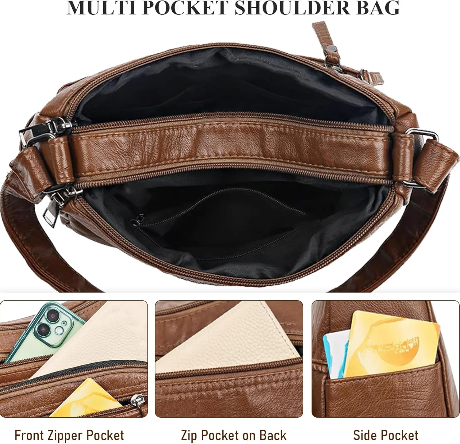 WITERY Crossboby Bag for Women - Soft PU Leather Multi-Pocket Shoulder Bag Handbag with Adjustable Strap