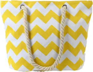 Woman Summer Beach bag Stripe Canvas tote bag with Zipper and Rope Handle large Shoulder Bag