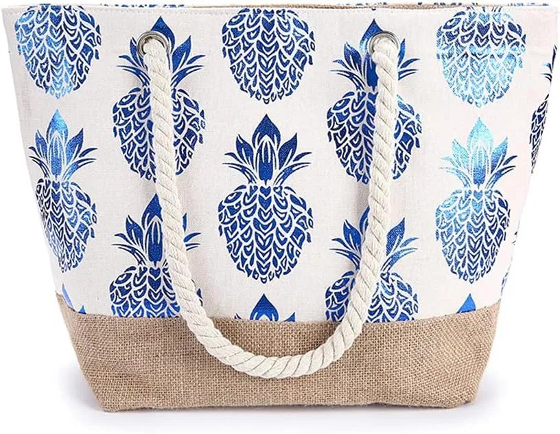 Woman Summer Beach bag Stripe Canvas tote bag with Zipper and Rope Handle large Shoulder Bag