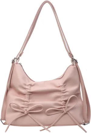 Women bow Double Shoulder Strap pu Leather Shoulder Bags Zipper Closure Closur Handbag Crossbody