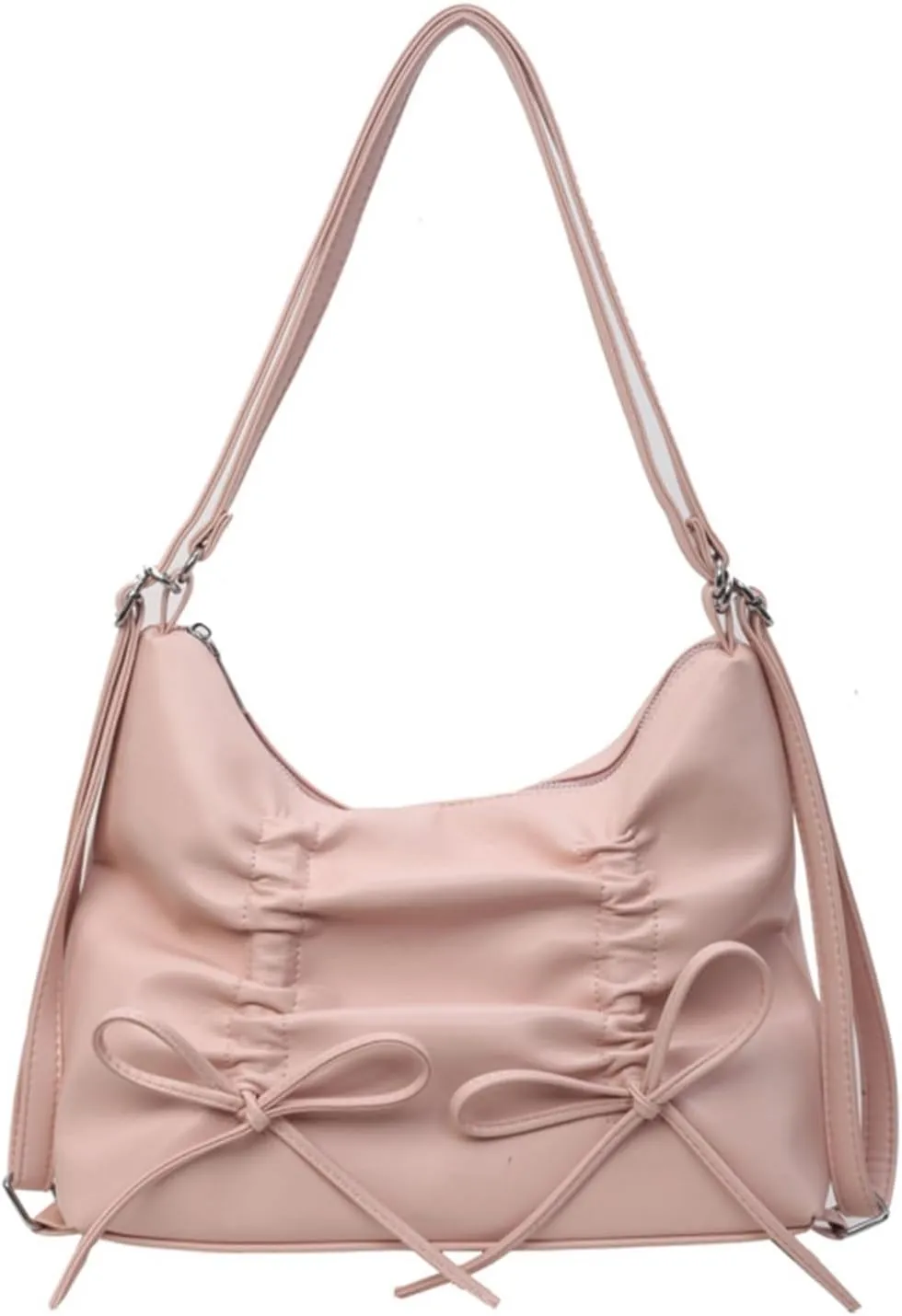 Women bow Double Shoulder Strap pu Leather Shoulder Bags Zipper Closure Closur Handbag Crossbody