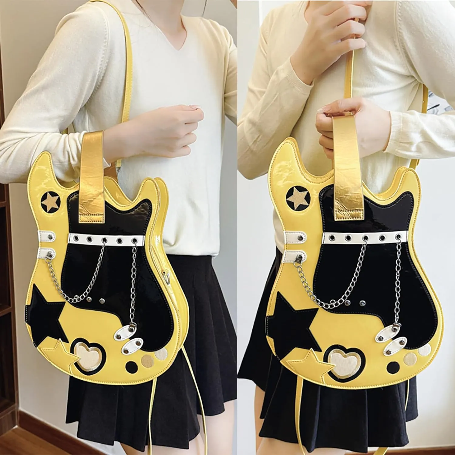 Women Guitar Shaped Backpack Unique Crossbody Shoulder Bag PU Leather Novelty Guitar Purse