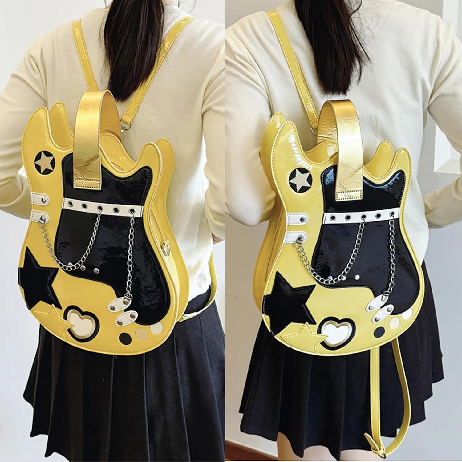 Women Guitar Shaped Backpack Unique Crossbody Shoulder Bag PU Leather Novelty Guitar Purse