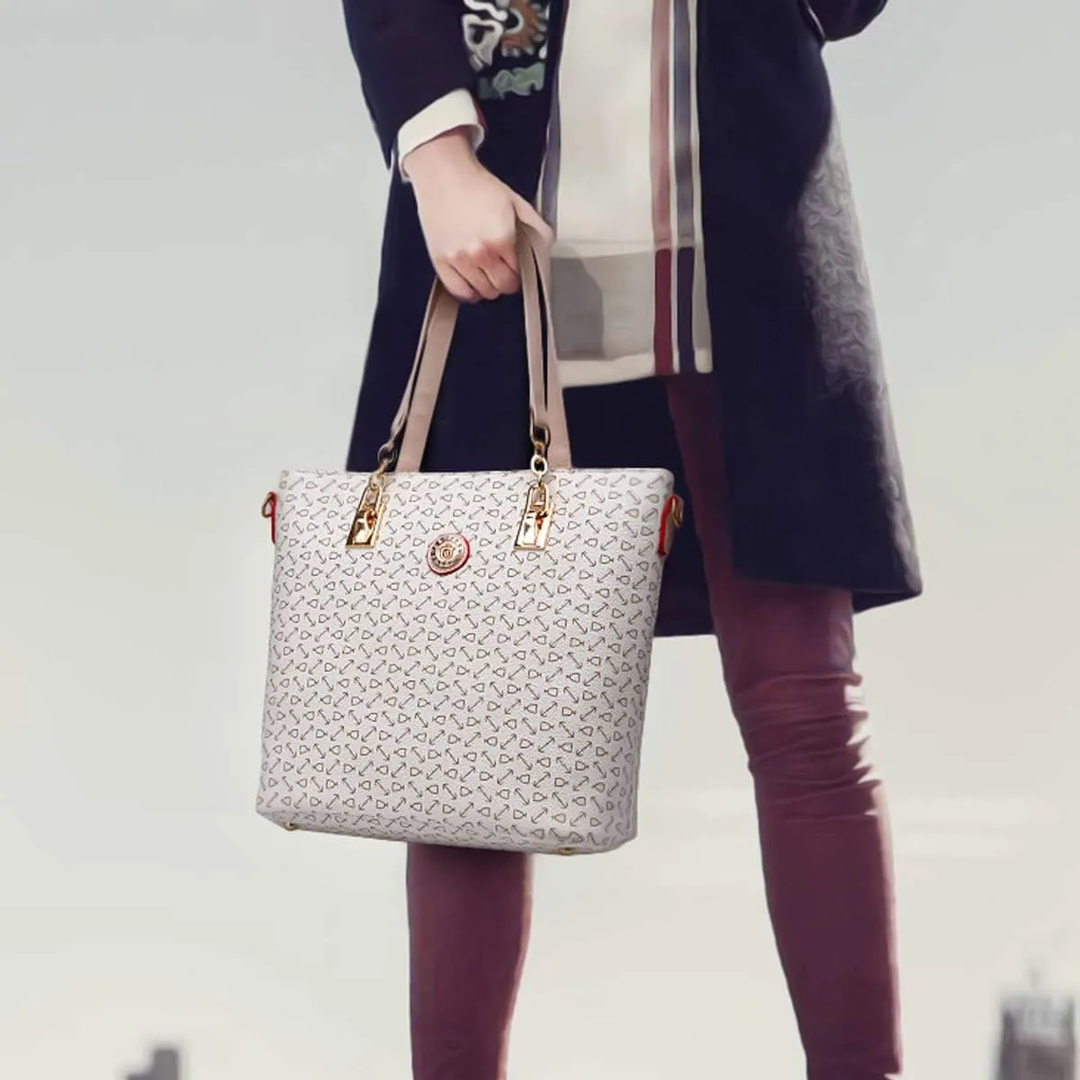 Women Handbag Set 6 Pcs PU Leather Tote Purse Multi-purpose Classic Shoulder Bag Top Handle Bag Satchel