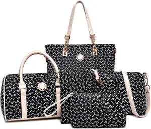Women Handbag Set 6 Pcs PU Leather Tote Purse Multi-purpose Classic Shoulder Bag Top Handle Bag Satchel